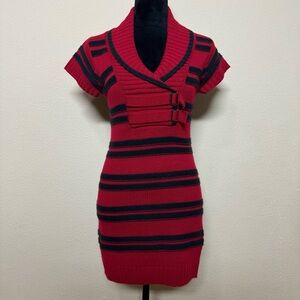 Moral Fiber dress women medium vneck collared short sleeve striped mini sweater